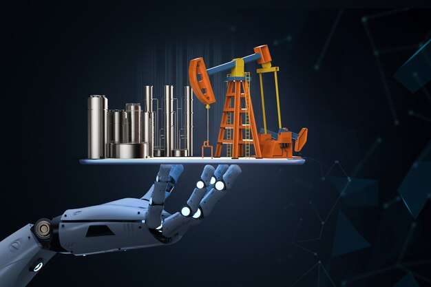 petroleum-industry-technology-concept-with-3d-rendering-robot-arm-with-crude-oil-pump-oil-refinery_493806-13502
